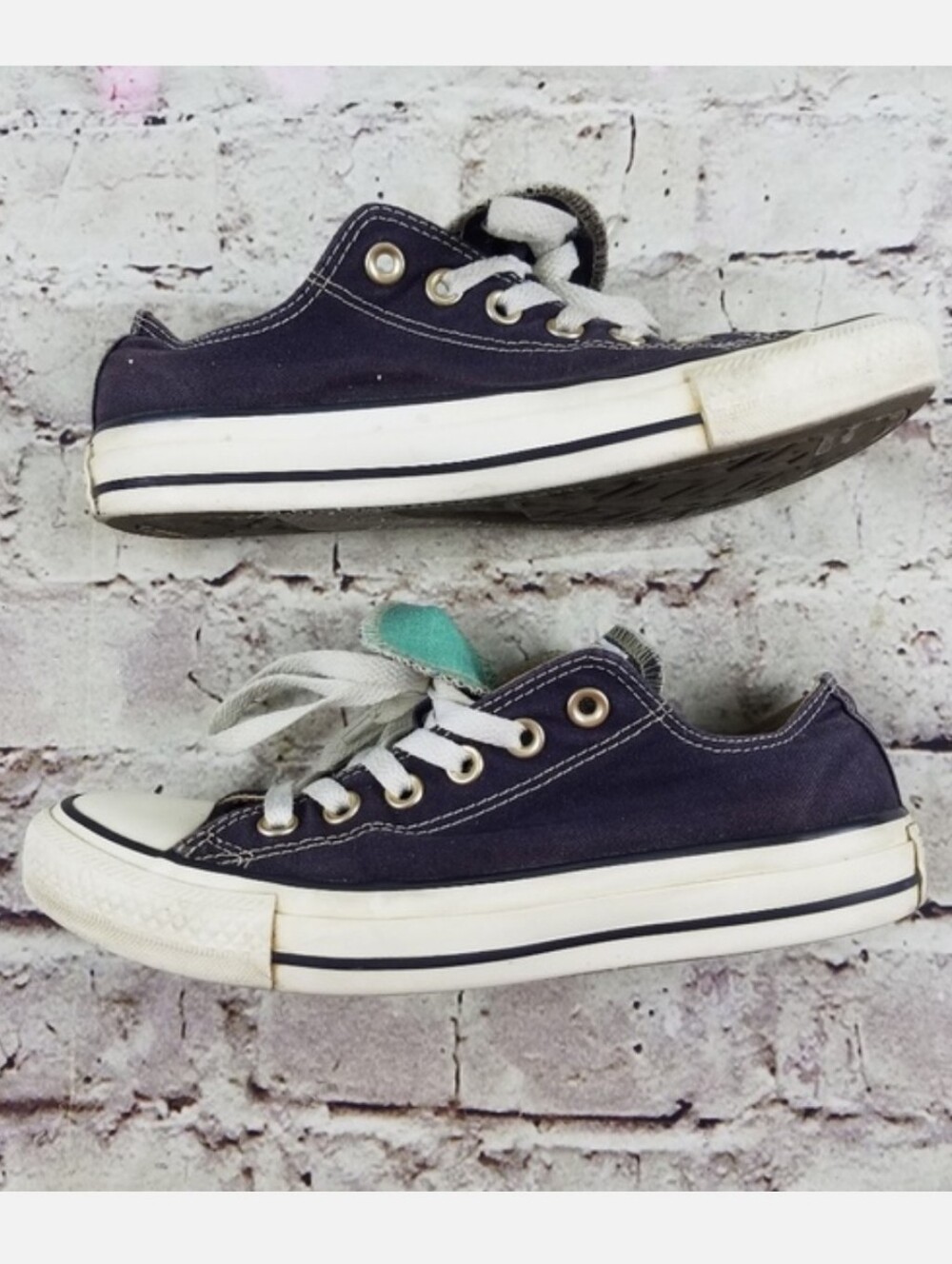 Converse Black Teal Metallic Sneakers Preppy Shoes Classic Casual Everyday 7 - Picture 5 of 8